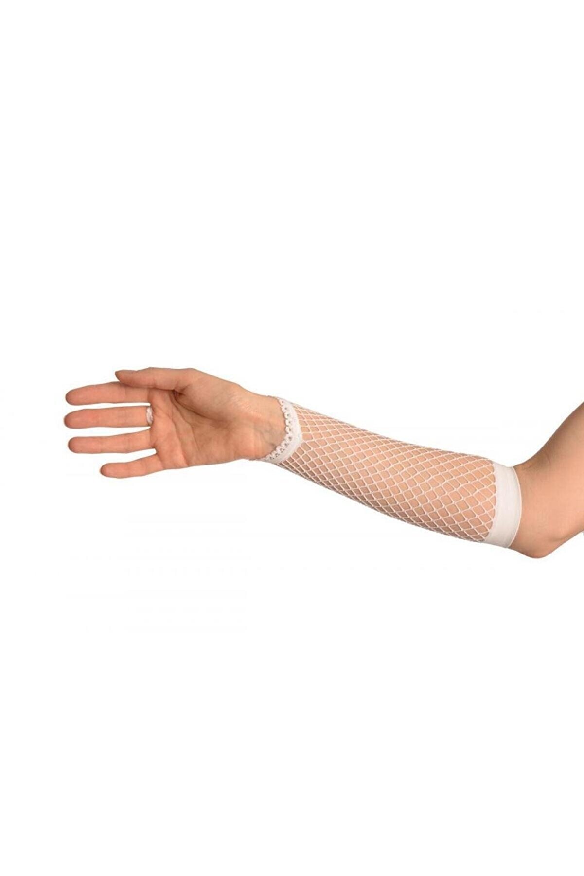 Go İthalat Beyaz Renk Parmak Arası Fi̇le &Ouml;rg&uuml; Eldi̇ven 26 Cm (4107)