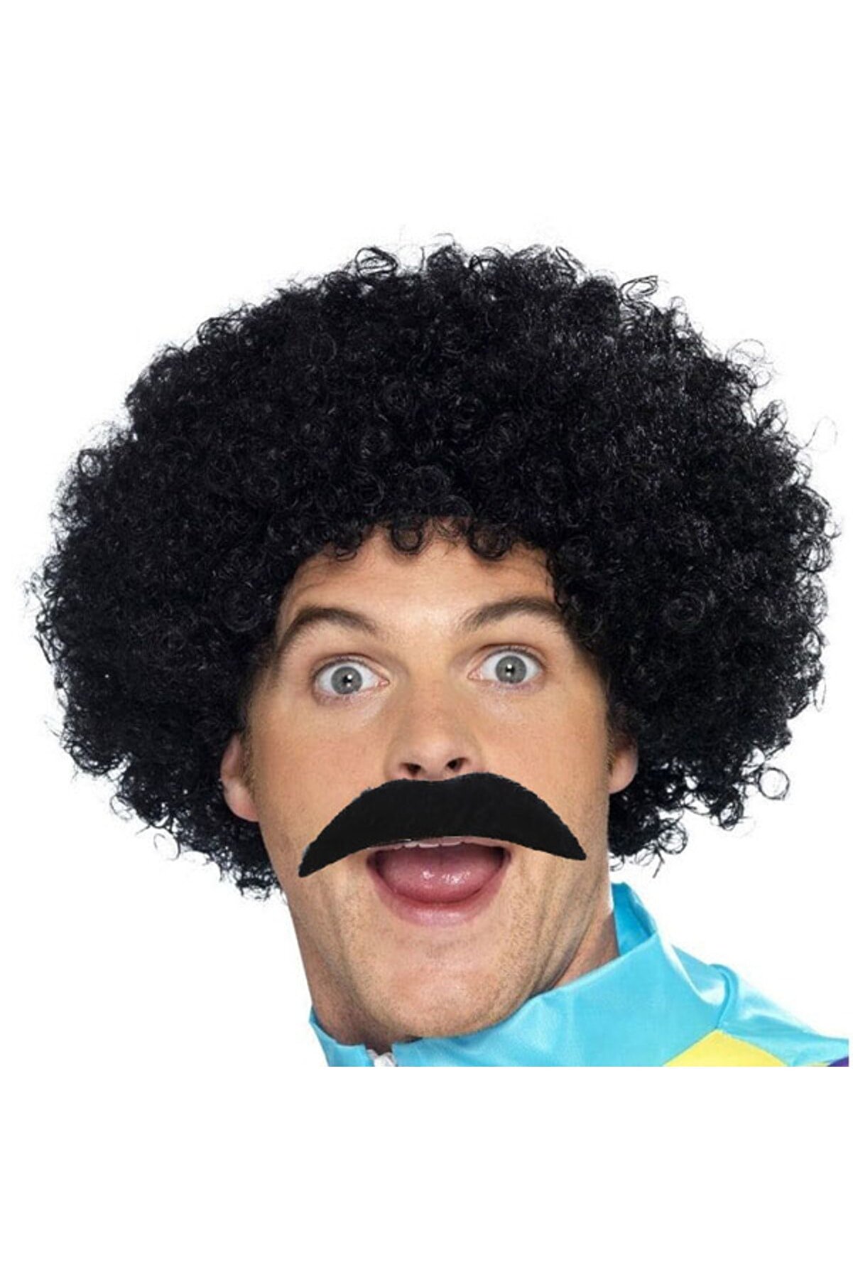 Go İthalat Si̇yah Scouser Erkek Kısa Peruk 120 Gr Ve Bıyık Seti̇ (4107)