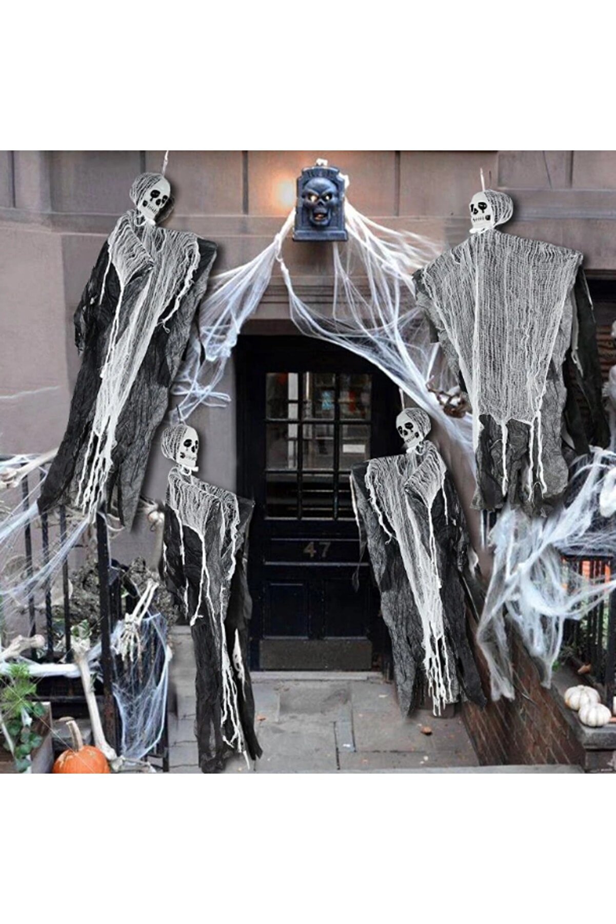 Go İthalat &Uuml;rperti̇ci̇ Kuru Kafa Korku Hayalet Sa&ccedil;aklı Dekor 90X50 Cm (4107)