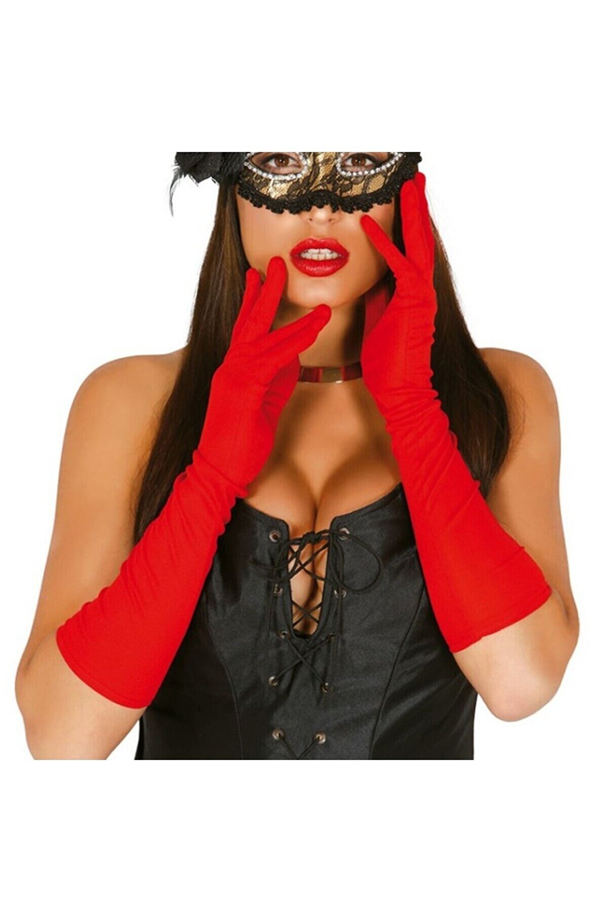 Go İthalat Kırmızı Renk Di̇rseğe Kadar Uzun Kumaş Eldi̇ven 40 Cm (4107)