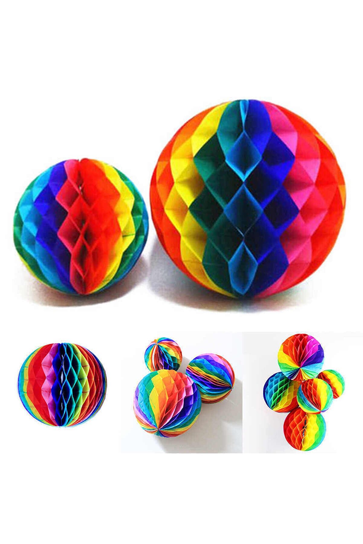 Go İthalat G&ouml;kkuşağı Renkli̇ 30 Cm Rengarenk Kağıt S&uuml;s Fener 1 Adet (4107)