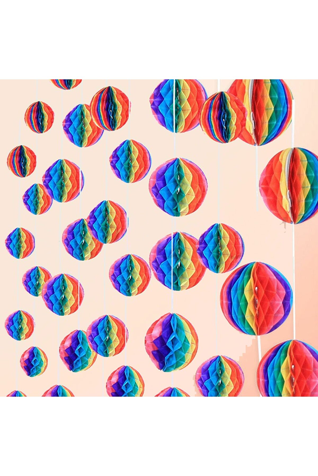 Go İthalat G&ouml;kkuşağı Renkli̇ 30 Cm Rengarenk Kağıt S&uuml;s Fener 1 Adet (4107)