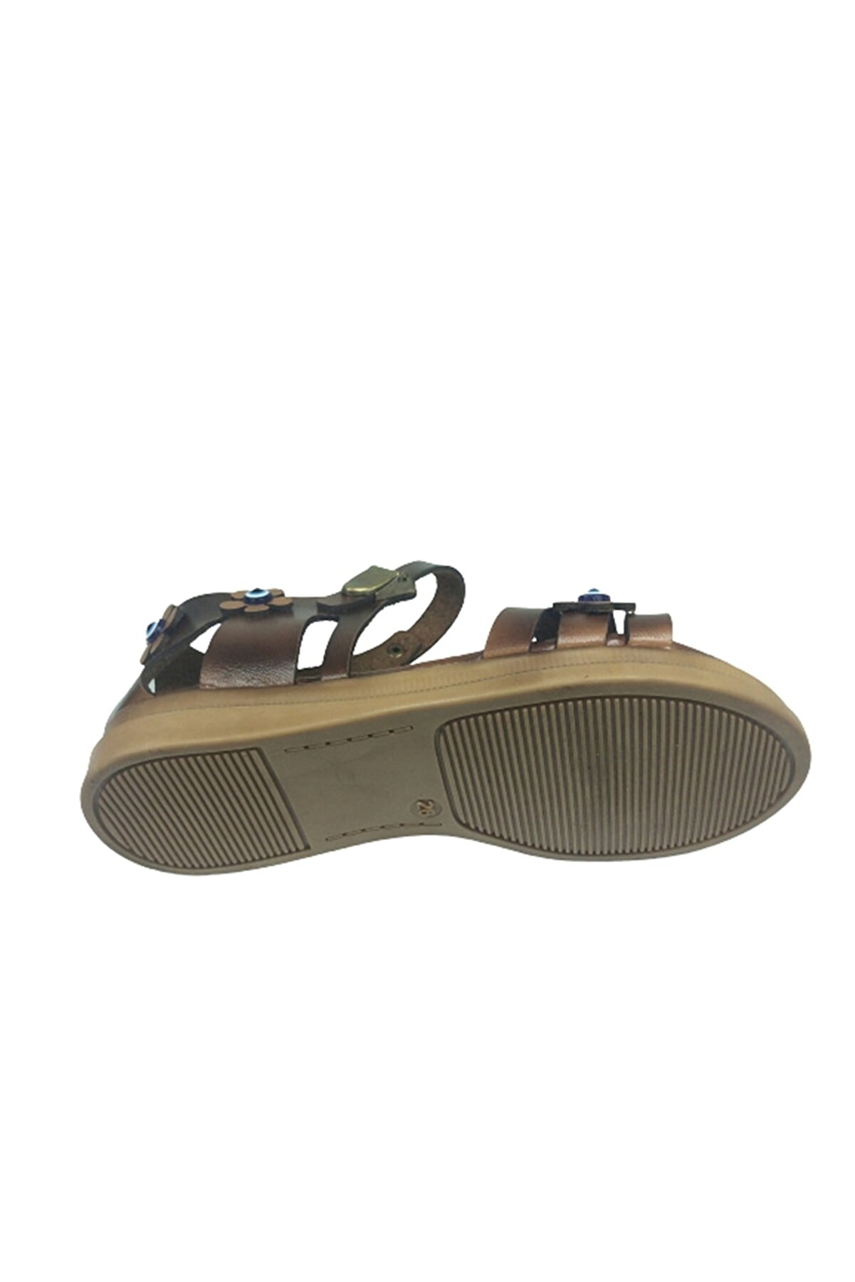 Grafen Pati̇k Kız Çocuk Sandalet Kahve 3 Bant Atkılı Nazar Boncuklu Günlük Ayakkabı