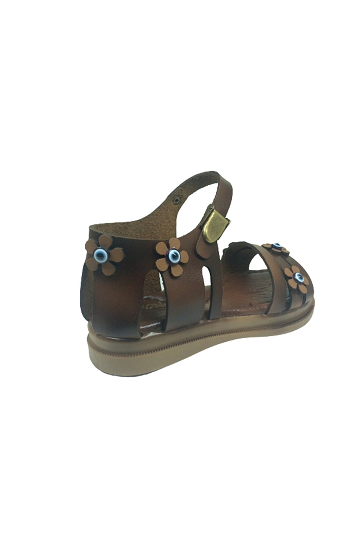 Grafen Pati̇k Kız Çocuk Sandalet Kahve 3 Bant Atkılı Nazar Boncuklu Günlük Ayakkabı
