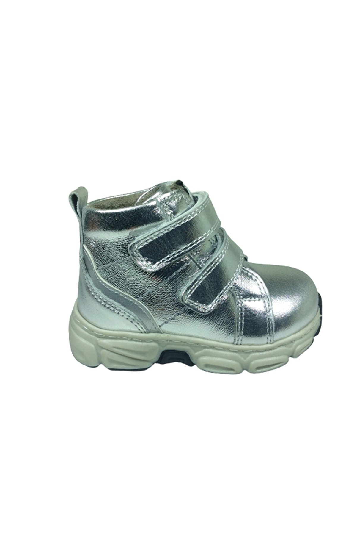 ÖZPINARCI Ortopedikal Bebe Kız Çocuk Bot Gümüş Parlak Cırtlı % 100 Deri Ortopedik Anatomik