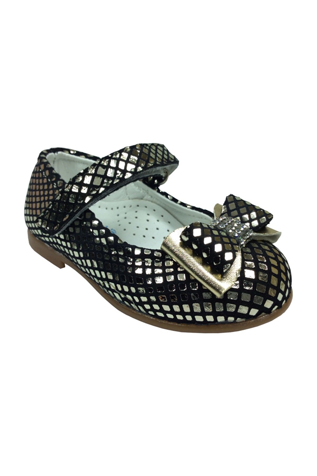 Tıpış Tıpış  Bebe Gümüşe Si̇yah Crocodi̇l Rugan Katli̇ Taşlı Fi̇yonk Kız Çocuk Babet Ayakkabı