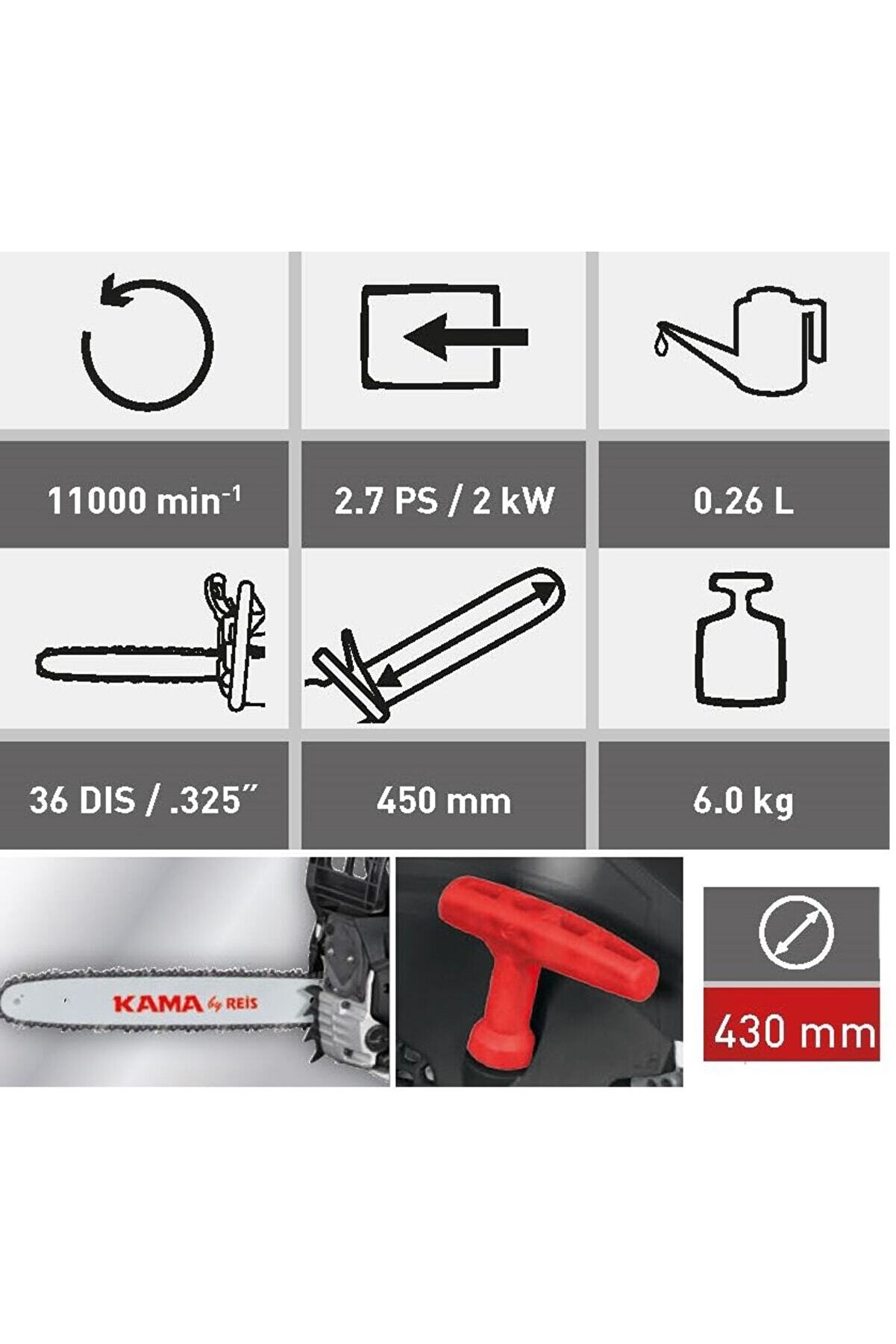 Kama Byrei̇s Kmr46 Benzi̇nli̇ Motorlu Testere Ağaç Odun Kesme Motoru +Yağ + Eldi̇ven + Gözlük