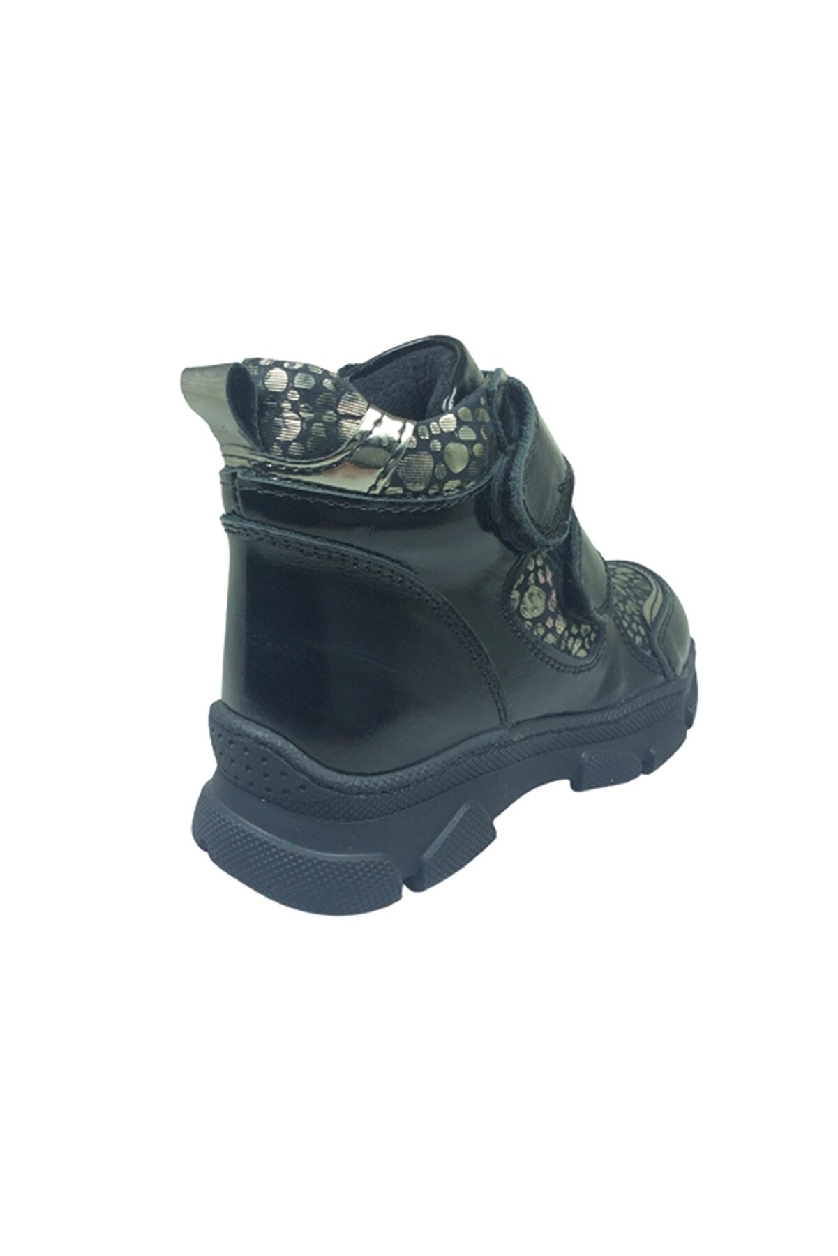 Ortopedi̇ka Pati̇k Kız Çocuk Bot Si̇yah Rugan Gümüş Baskılı Cırtlı Deri̇ Anatomi̇k