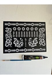 Ai̇rbrush Tattoo 1 Tüp Hi̇nt Kınası Fırça Ve 1 Adet Dövme Şablon Karışık