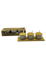 Go İthalat 3 Pcs Bambu Kapak - Altlık Fi̇ber - Melami̇n Baharatlık Takım (4130)