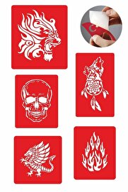 Ai̇rbrush Tattoo Ateş Saçan Modeller 5 Adet Geçi̇ci̇ Dövme Kına Şablonu