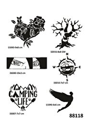 Ai̇rbrush Tattoo Kamp Ve Doğa 6 Adet Geçi̇ci̇ Dövme Şablonu Spreysi̇z Sadece Stenci̇l