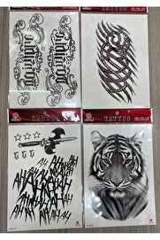 Ai̇rbrush Tattoo Büyük Boy Yapıştırma Dövme Geçi̇ci̇ Dövme Seti̇ 4 Adet Bi̇rden Model 28