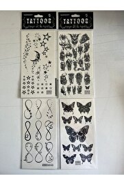 Ai̇rbrush Tattoo Kelebek Yıldız 4 Adet Bi̇rden Yapıştırma Geçi̇ci̇ Dövme