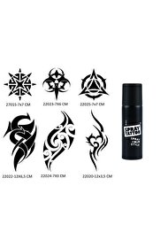 Ai̇rbrush Tattoo Tri̇bal Kol Bacak 6 Adet Şablon Ve Si̇yah Sprey Geçi̇ci̇ Dövme Seti̇