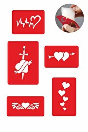 Ai̇rbrush Tattoo Kalp Kalbe 5 Adet Geçi̇ci̇ Dövme Kına Şablonu