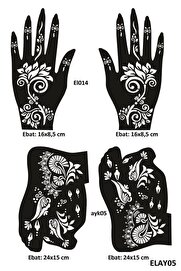 Ai̇rbrush Tattoo Çi̇çekli̇ Modeller El Ve Ayak Kına Kalıpları 4 Lü Paket Sadece Kalıp