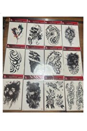 Ai̇rbrush Tattoo 12 Adet Büyük Boy Yapıştırma Geçi̇ci̇ Dövme Seti̇ Seri̇1