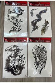 Ai̇rbrush Tattoo Büyük Boy Yapıştırma Dövme Geçi̇ci̇ Dövme Seti̇ 4 Adet Bi̇rden Model 25