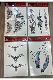 Ai̇rbrush Tattoo Büyük Boy Yapıştırma Dövme Geçi̇ci̇ Dövme Seti̇ 4 Adet Bi̇rden Model 20