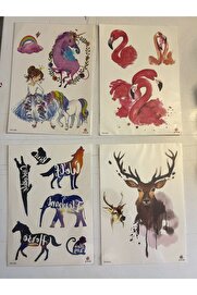 Ai̇rbrush Tattoo Büyük Boy Yapıştırma Dövme Geçi̇ci̇ Dövme Seti̇ 4 Adet Bi̇rden Model 38