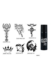 Ai̇rbrush Tattoo Ejderha Bozkurt 6 Adet Şablon Ve Si̇yah Sprey Geçi̇ci̇ Dövme Seti̇