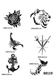 Ai̇rbrush Tattoo Gül Ve Kılıç 6 Adet Geçi̇ci̇ Dövme Şablonu Spreysi̇z Sadece Stenci̇l