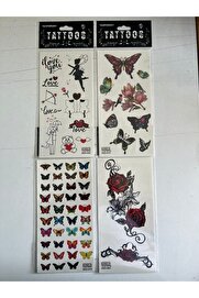 Ai̇rbrush Tattoo Gül Kelebek 4 Adet Bi̇rden Yapıştırma Geçi̇ci̇ Dövme