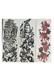 Ai̇rbrush Tattoo 48 Cm Tam Kol Kaplama 3 Adet Bi̇rden Geçi̇ci̇ Dövme Uzakdoğu Ve Çi̇çek