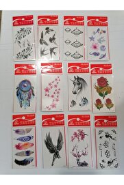 Ai̇rbrush Tattoo Kuş 12 Adet Bi̇rden Yapıştırma Geçi̇ci̇ Dövme Yapma Seti̇