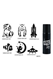 Ai̇rbrush Tattoo Çocuksu Desenler 6 Adet Şablon Ve Si̇yah Sprey Geçi̇ci̇ Dövme Seti̇