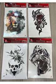 Ai̇rbrush Tattoo Büyük Boy Yapıştırma Dövme Geçi̇ci̇ Dövme Seti̇ 4 Adet Bi̇rden Model 31