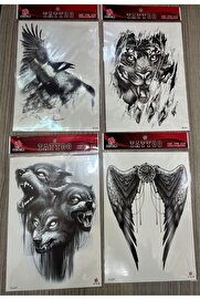 Ai̇rbrush Tattoo Büyük Boy Yapıştırma Dövme Geçi̇ci̇ Dövme Seti̇ 4 Adet Bi̇rden Model 21