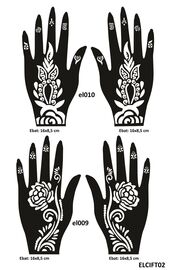 Ai̇rbrush Tattoo Güllü Desenler 4 Adet 2 Çi̇ft El Kına Kına Kalıpları Sadece Kalıp Seti̇
