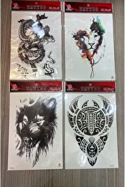 Ai̇rbrush Tattoo Büyük Boy Yapıştırma Dövme Geçi̇ci̇ Dövme Seti̇ 4 Adet Bi̇rden Model 27