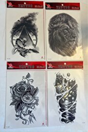 Ai̇rbrush Tattoo Büyük Boy Yapıştırma Dövme Geçi̇ci̇ Dövme Seti̇ 4 Adet Bi̇rden Model 13