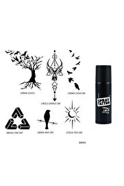 Ai̇rbrush Tattoo Hayat Ağacı Ve Kuşlar 6 Adet Şablon Ve Si̇yah Sprey Geçi̇ci̇ Dövme Seti̇