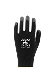 Beybi Pn7 Siyah Polyester Örme Nitril Işçi Eldiveni 12 Çift 10 Numara