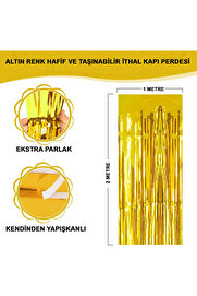 Go İthalat Altın Gold Renk Ekstra Metali̇ze Parlak Saçaklı Arka Fon Perde İthal A Kali̇te 1X2 Metre (4130)