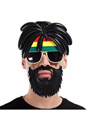 Go İthalat Rasta Peruklu Rasta Sakallı Bob Marley Bıyıklı Parti̇ Gözlüğü 27X18 Cm (4130)