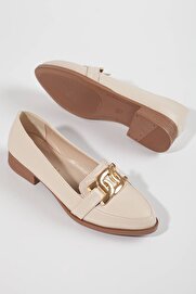 Gult Kadın Metal Detaylı Loafer Babet Bej