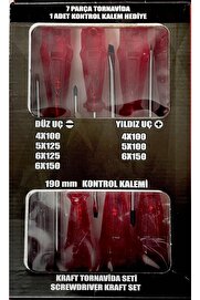 RAYNO 7 Parça Kraft Tornavida Seti (kontrol Kalemi Hediyeli)