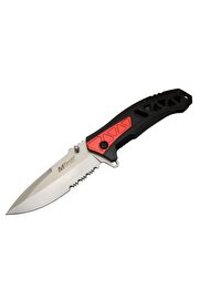 evimdeyokyok 4192 Kırmızı Kamp Çakı 21cm - Yarı Otomatik, Testere Detaylı, Desenli Sap
