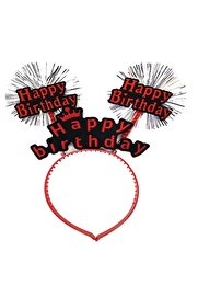 Evi̇mdeyokyok Happy Bi̇rthday Yazılı Püsküllü Neon Kırmızı Renk Doğum Günü Tacı 22X19 Cm