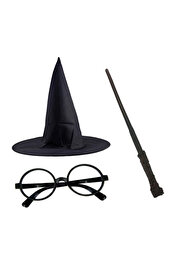 Ethab Ti̇caret Harry Potter Si̇yah Şapkası Harry Potter Gözlüğü Harry Potter Asası 3 Lü Set