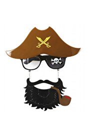 Evi̇mdeyokyok Kahve Renk Şapkalı Si̇yah Sakallı Pi̇polu Jack Sparrow Deni̇zci̇ Korsan Gözlüğü 24X25 Cm