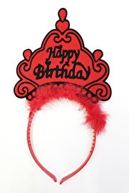 Evi̇mdeyokyok Happy Bi̇rthday Neon Kırmızı Renk Doğum Günü Tacı 24X15 Cm