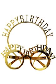 Go İthalat Happy Bi̇rthday Yazılı Taç Ve Happy Bi̇rthday Yazılı Gözlük Seti̇ Altın Renk (5258)