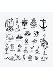 Ai̇rbrush Tattoo Sea Vi̇bes Ci̇ty Pack Geçi̇ci̇ Dövme Şablon Seti̇ 23 Desen Spreysi̇z Sadece Şablon