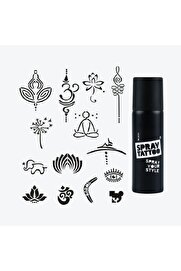 Ai̇rbrush Tattoo Goa Ci̇ty Pack Spray Tattoo Geçi̇ci̇ Dövme Seti̇ 14 Desen 1 Si̇yah Sprey